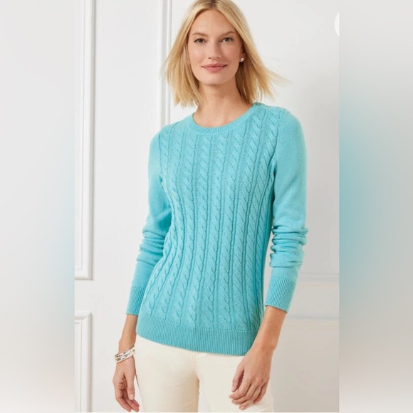 Talbots Soft Cable Knit Crewneck Sweater Turquoise Blue size 3X NWT - Picture 1 of 8